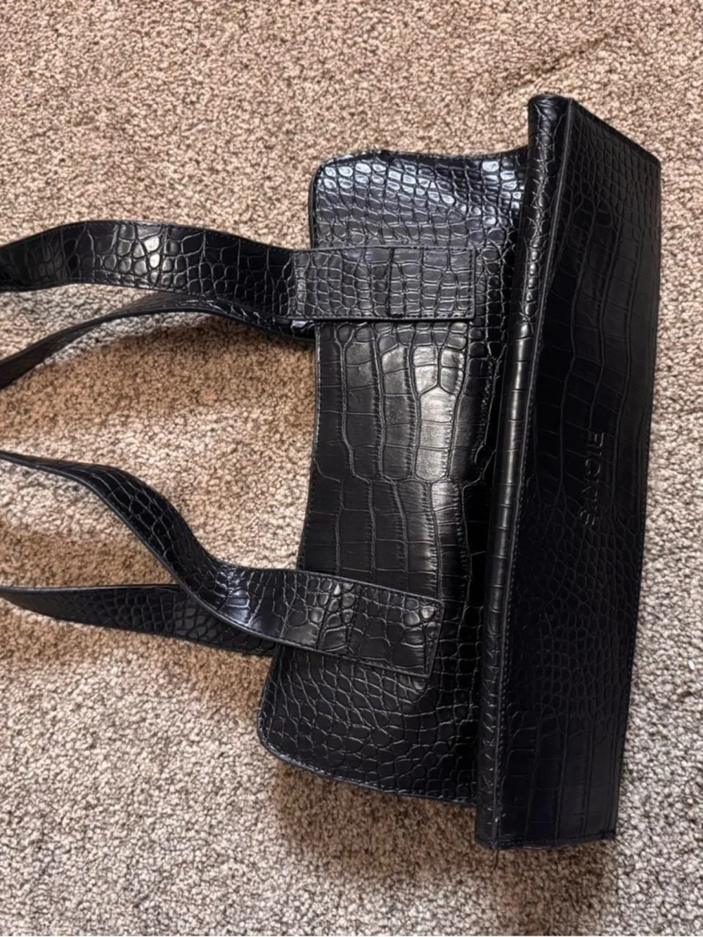 Y2K Black Croc Faux-Leather Shoulder Bag Purse - Picture 3 of 6